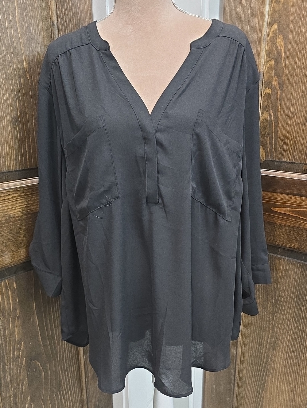 Black V-Neck Long Sleeve Pocket Tunic